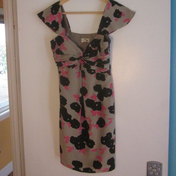 Temperley London Womens Size 2 Floral Silk Mini Sleeveless Dress Tan Black Pink - Picture 1 of 14